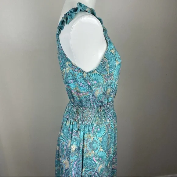 Anthropologie Boemo Turquoise and Pink Paisley Maxi Dress - Picture 6 of 14